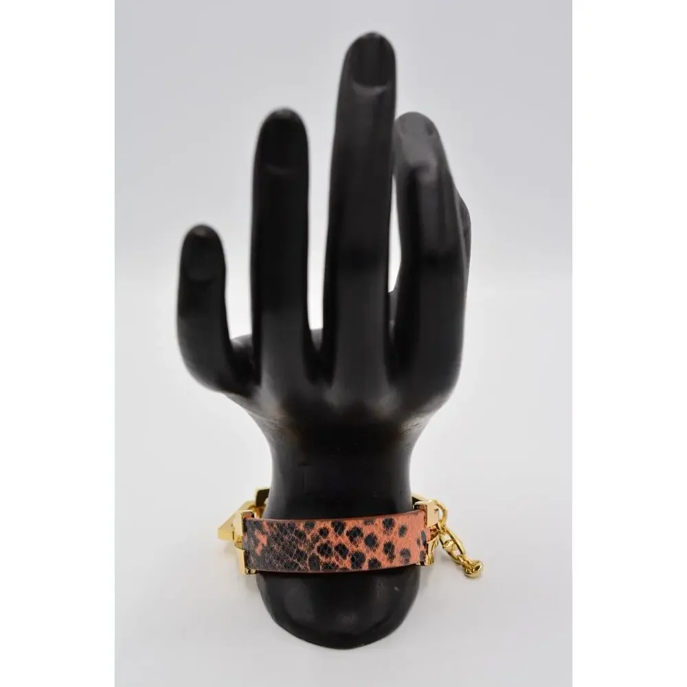 Cabi Vintage ID Bracelet Gold Tone Chain Orange Reptile Metallic Signed Bin2